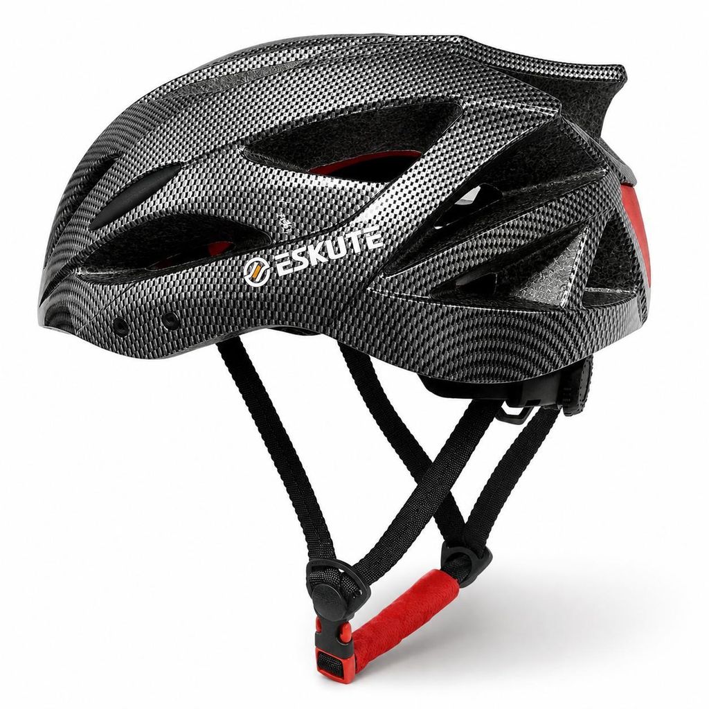 ESKUTE Fahrradhelm in Carbon-Optik – leichter Fahrradhelm mit Belüftung, verstellbarem Kinnriemen & Innenpolsterung Innenmaß ca. 16–17 x 18...
