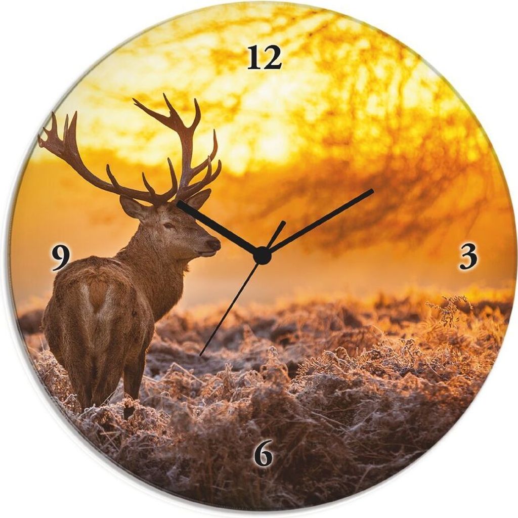 ARTland Glas Wanduhr Quarzuhr - schwarzer Zeiger Rotwild Größe: 30x30 cm