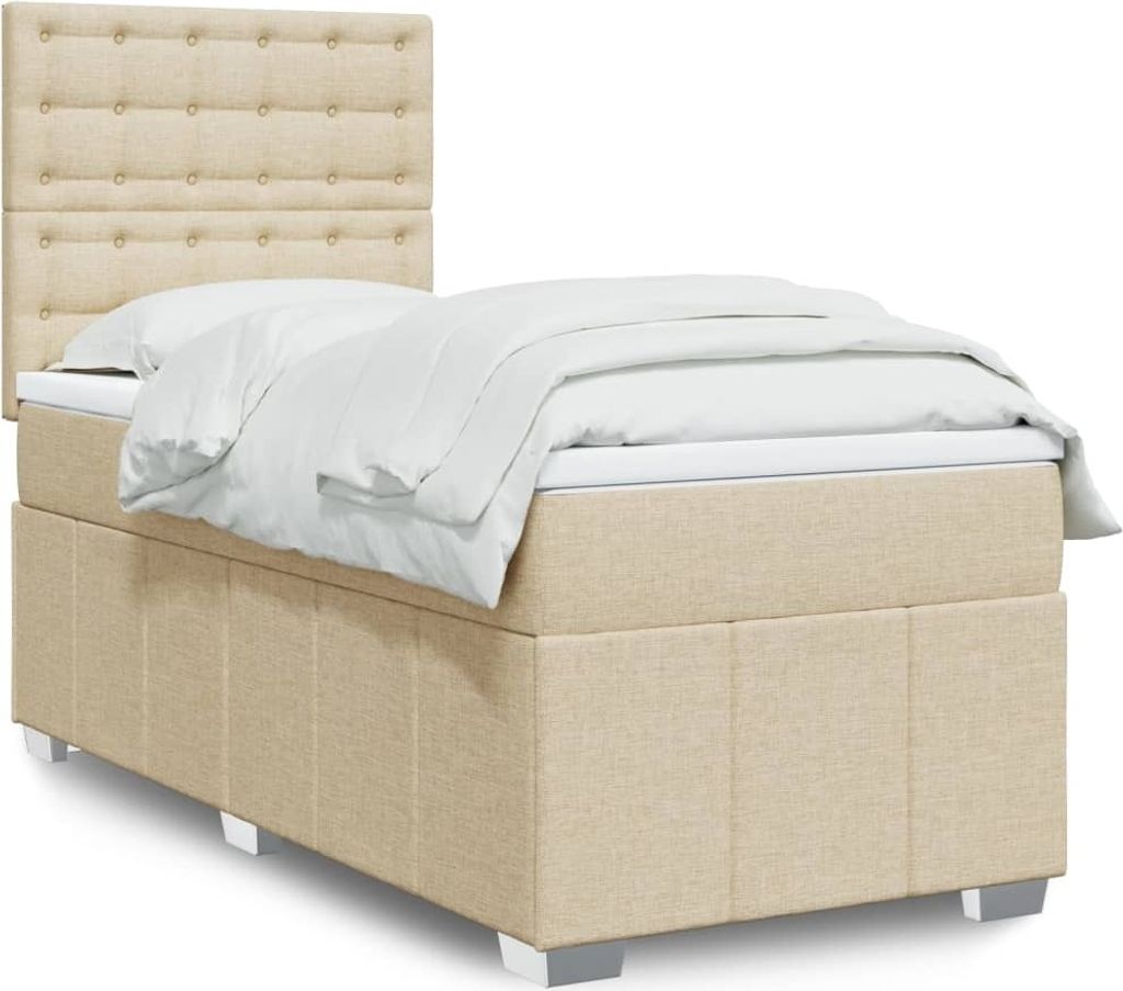 Boxspringbett mit Matratze Creme 90x200 cm Stoff, Klassische Betten 2024 Neu