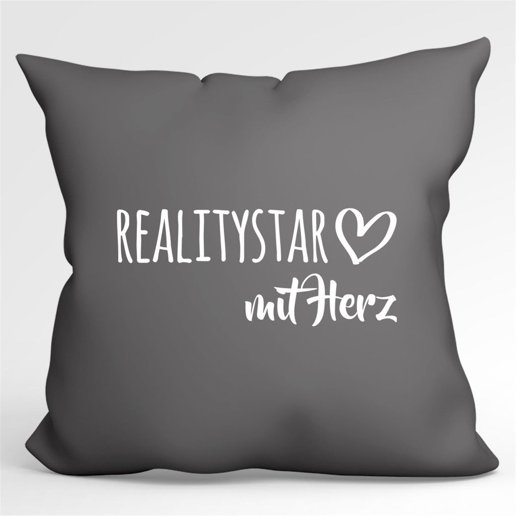 Huuraa Kissenbezug Ralitystar mit Herz 40x40cm Steel Grey Baumwolle Dekokissenbezug Geschenkidee