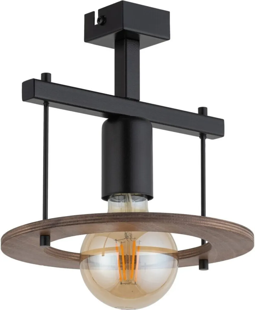 Plafonnier scandinave noir Sigma Lighting 1xE27 15W en bois naturel
