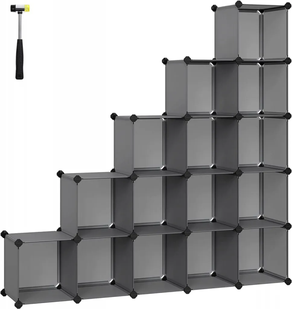 Étagère de Rangement à 15 Cubes Modulable Meuble d'Appoint Gris 123 cm