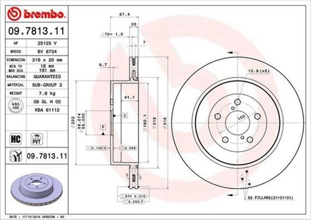 BREMBO Bremsscheiben (2 Stück) Hinterachse 09.7813.11 Produktbild 