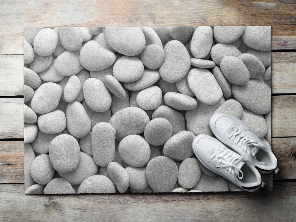 Fußmatte Aussen - Schuhmatte Haustür- Schmutzfangmatte Türvorleger - Outdoor Teppich Schmutzfänger - 90x60 cm - Strand mit Steinen