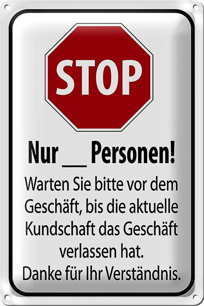 Blechschild Hinweis 40x30cm Stop warten Sie vom Geschäft