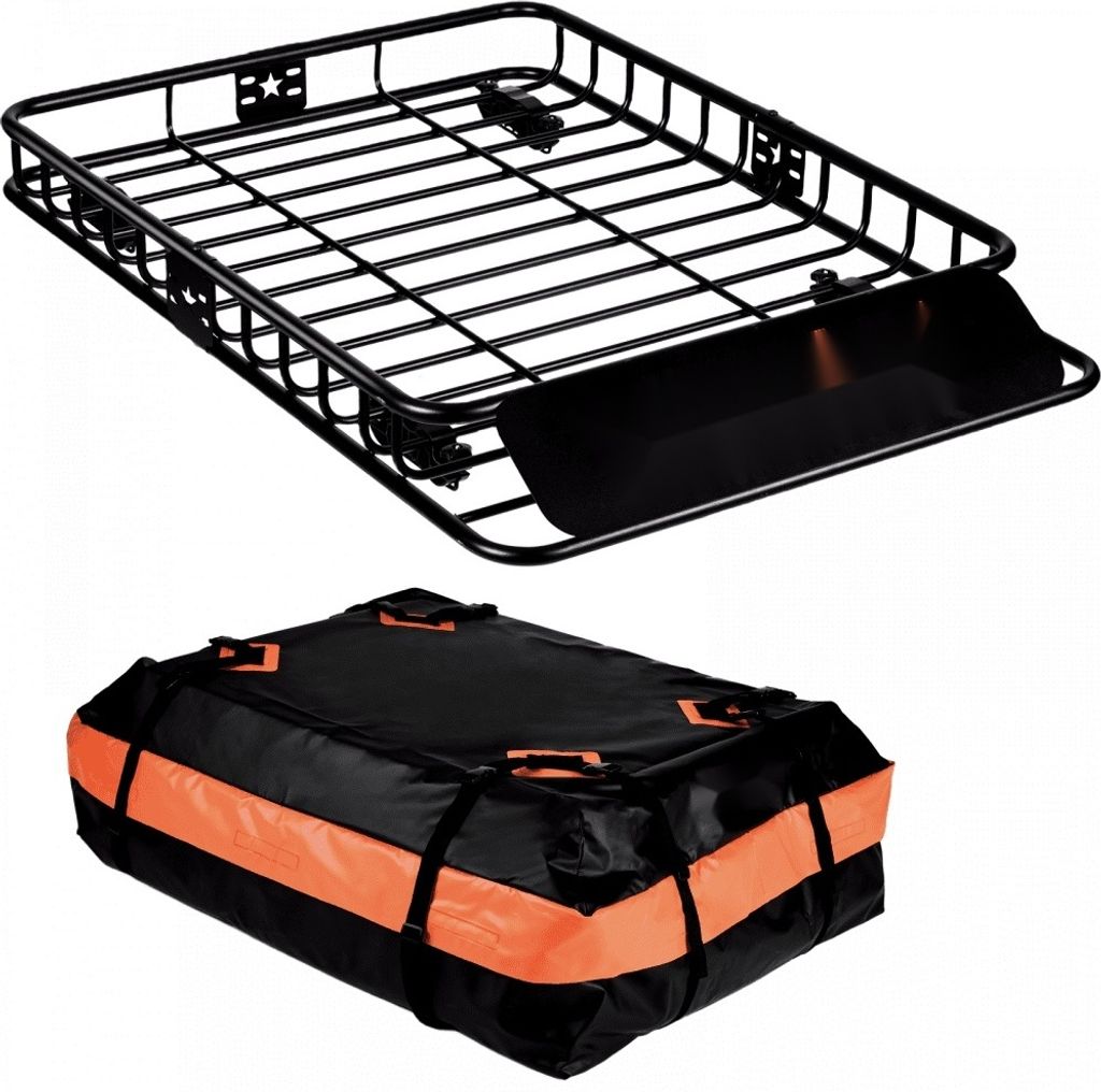 Dachgepäckträger-Korb - Universaler Dachkorb 1305x915x127 mm - Wanne mit Tasche - 90 kg Kapazität - Relingträger - Schwarz - Camping, Reisen uvm.