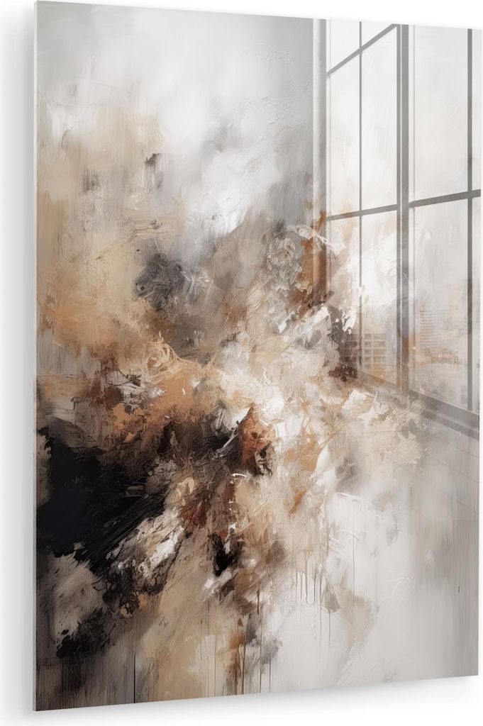 MuchoWow Glasbilder - Bilder auf Wandbild - Foto auf Glas Farbe - Abstrakt - Beige - Kunst 30x40 cm Wanddekoration aus Glas - Acrylglasbild - Acryl...