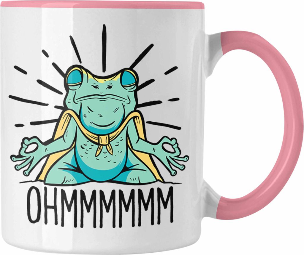 Trendation - Frosch Tasse Geschenk für meditationsbegeisterte Mediration Meditieren (Rosa)