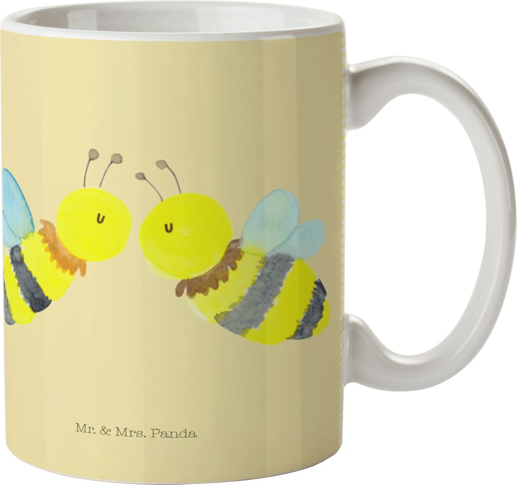 Mr. & Mrs. Panda Haferl Biene Liebe - Gelb Pastell - Geschenk, Trinklernbecher, Plastikbecher, Mehrwegbecher, Pott, Camping Tasse, Hummel, Kinderbe...