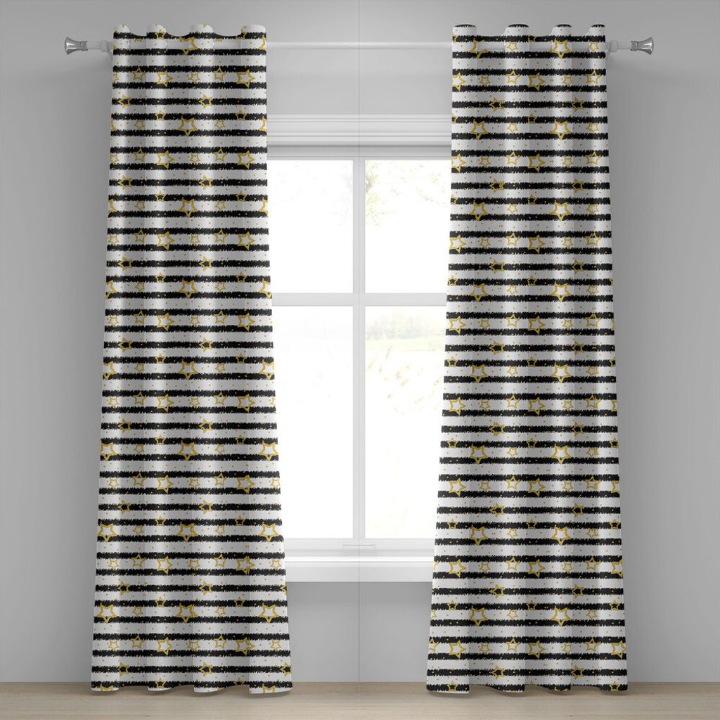 ABAKUHAUS Star Ösenvorhang, Sterne und Punkte mit Digital-Effekt auf Striped Pattern Celebration Thema Party, Dekorative 2-Panel-Fenstervorhänge,...