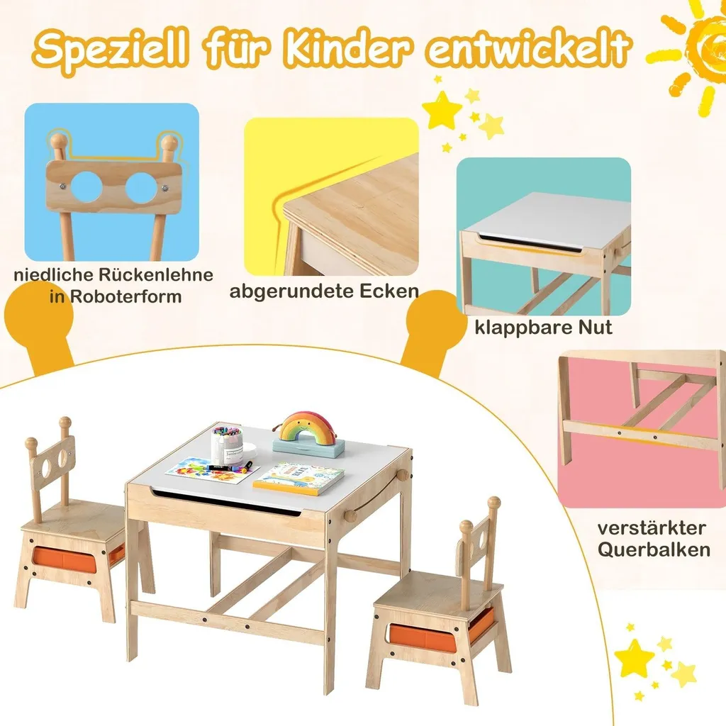 Table d'activités 4 en 1 avec coffre à jouets et 2 chaises robots