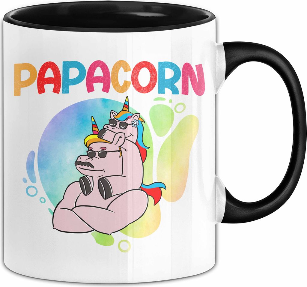 Papacorn Tasse Geschenk Zum Vatertag Von Tochter Sohn Einhorn Becher (Schwarz)