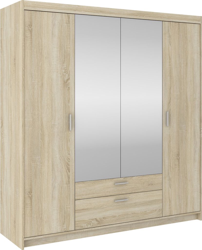 Kleiderschrank Garderobe mit Spiegel ELENE 4D sonoma eiche 4 - Türen 2 Schubladen Schlafzimmerschrank 176x190x53cm