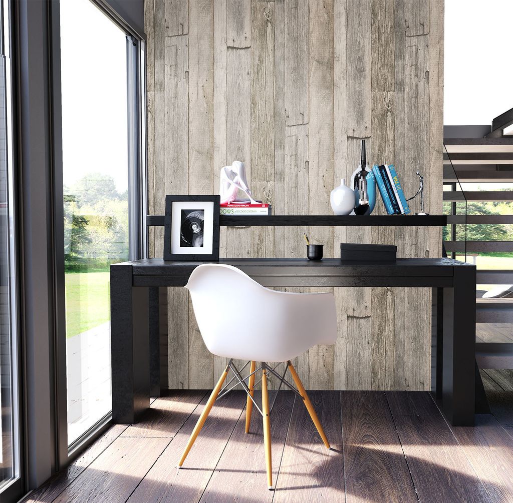 NEWROOM Tapete Beige Vliestapete Holzbalken - Holzwand Landhaus Creme Schwarz Holz Streifen Naturholz Vintage Holzpaneele