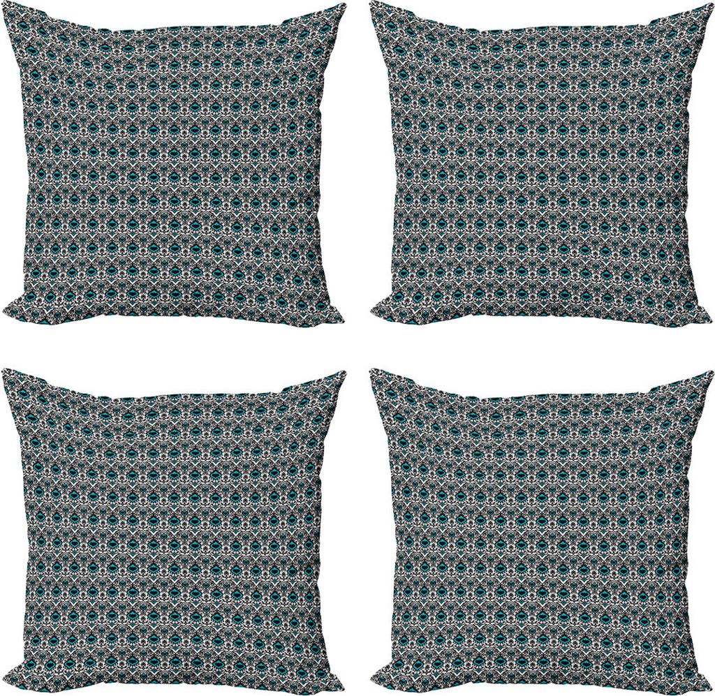 ABAKUHAUS marokkanisch Kissenbezug Set (4 Stück), Folkloric Vivid Ikat Kunst, Moderner Doppelseitiger Digitaldruck, 60 cm x 60 cm, Dark Green Mult...