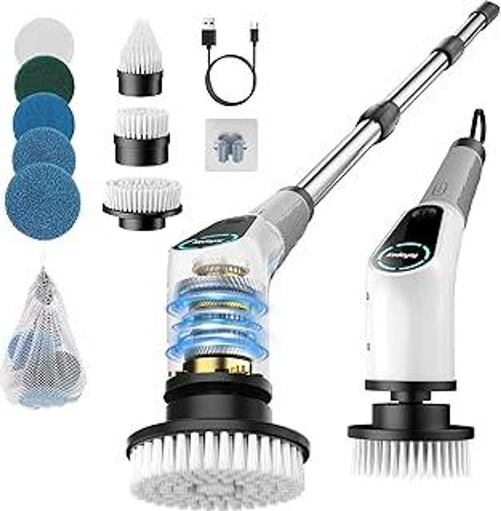 Elektrische Reinigungsbürste, 8 in 1 Electric Cleaning Brush mit austauschbaren Bohrbürstenköpfen, Wanne mopSet, Elektrische Putzbürste mit Ver...