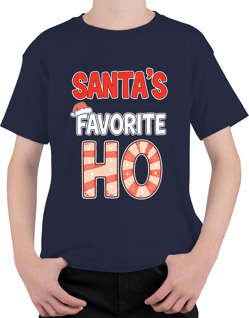 SANTA'S FAVORITE HO Lustig Weihnachten Nikolaus Party Geschenk Uni Kinder T-Shirt, Navy, 140