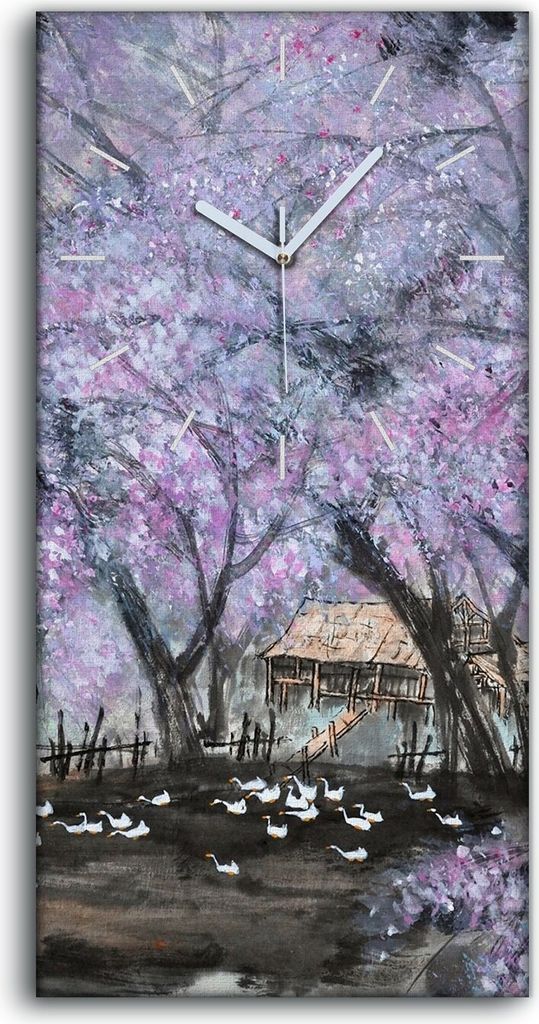 Dekor Leinwand Uhr Wandbilder 30x60 Malerei Asiatische Bäume Blumen Boote Kunst - weiße Hände