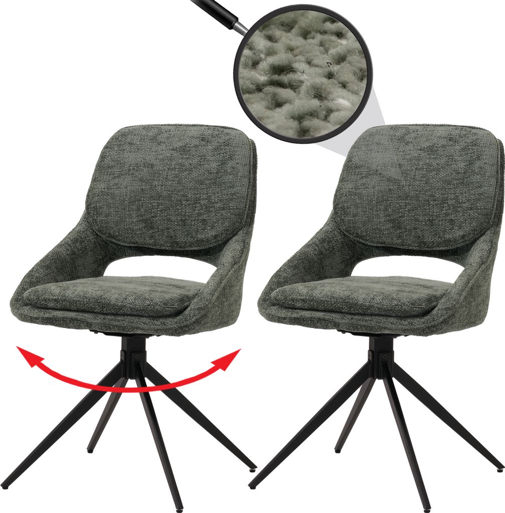 2er-Set Esszimmerstuhl MCW-N73, Küchenstuhl, drehbar Auto-Return, Stoff/Textil Chenille (490g/m²) grün