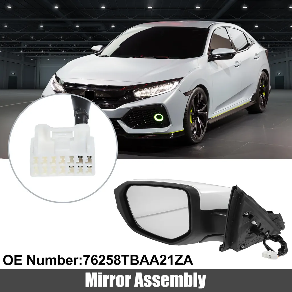 Rétroviseur Chauffant 5 Broches pour Honda Civic 2016-2020 - Blanc à Peindre