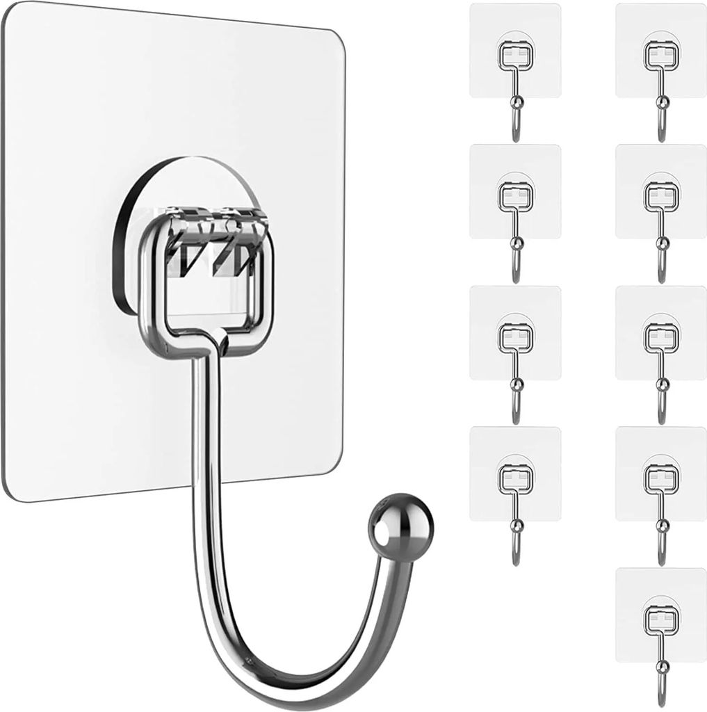 10PCS Self-Adhesive Heavy Duty Wall Hooks Seamless Hook Set