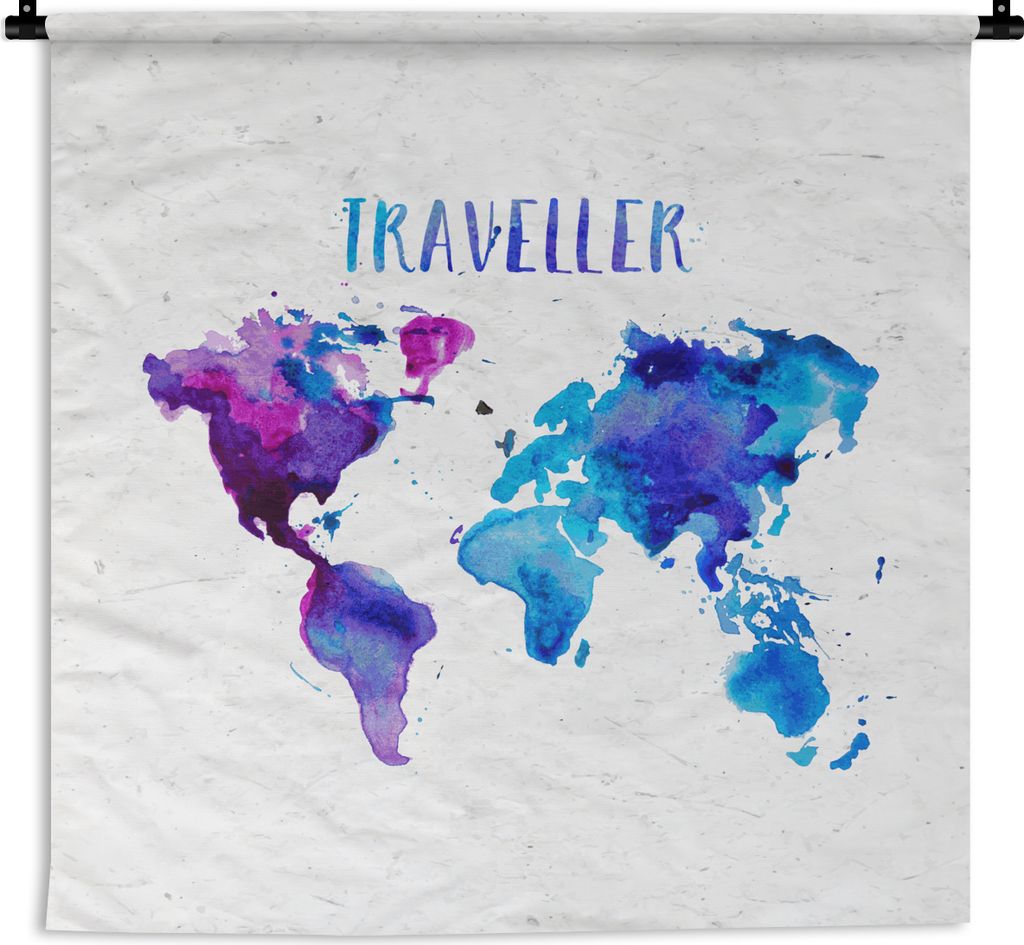 MuchoWow Wandteppich Wandbehang Weltkarte - Aquarellfarbe - Reisen 150x150 cm Tapisserie Dekoration Wandtuch - Wohnaccessoires - Modernes