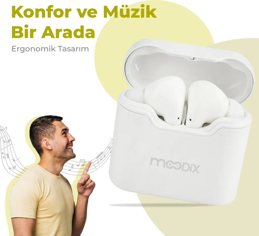 Écouteurs Bluetooth Tactiles Moodix Blancs, Son HD et Micro Intégré