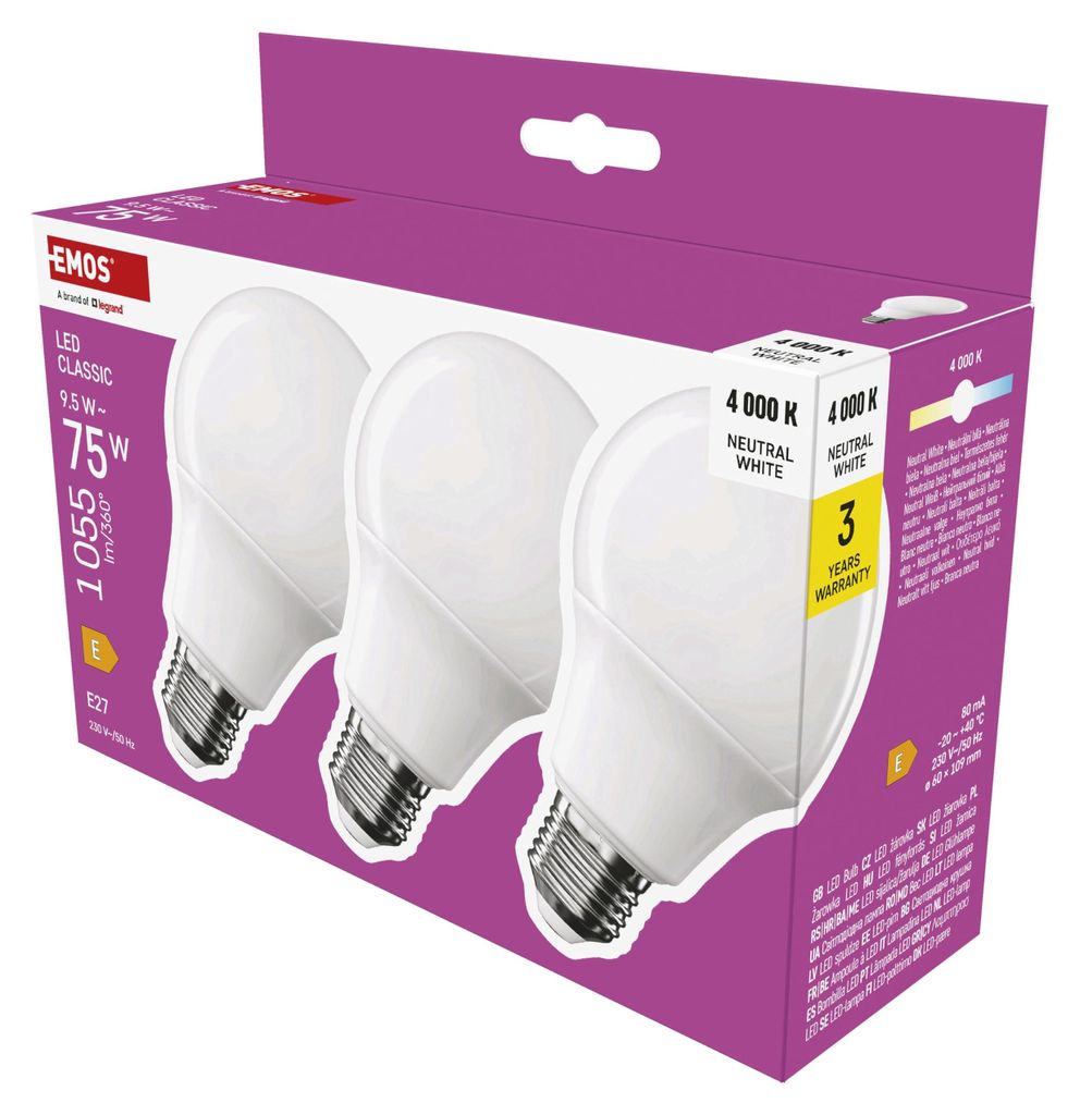 EMOS LED-lamp Classic A60 / E27 / 9,5 W (equivalent van 75 Productafbeelding 