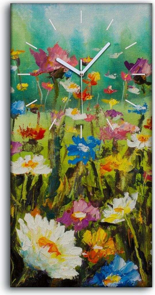 Leinwand Wanduhr Wandkunst Uhr 30x60 Foto Schöne blühende Feldblumen modern - weiße Hände