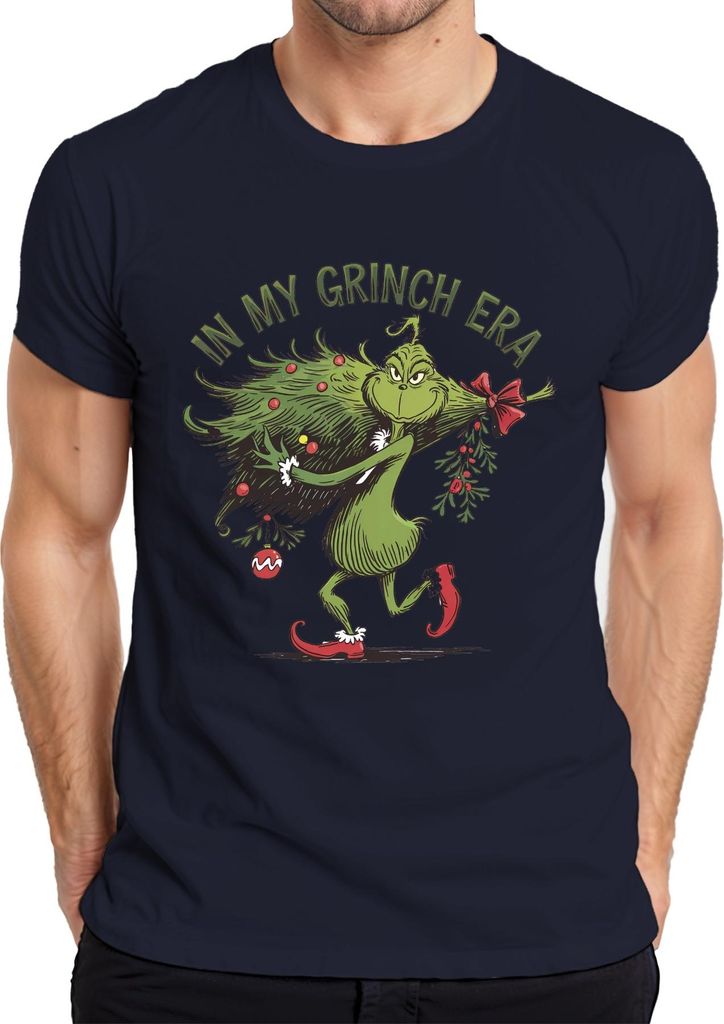 In My Grinch Era Weihnachten lustig Geschenk Weihnachtsbaum Retro Herren T-Shirt, Navy, XL