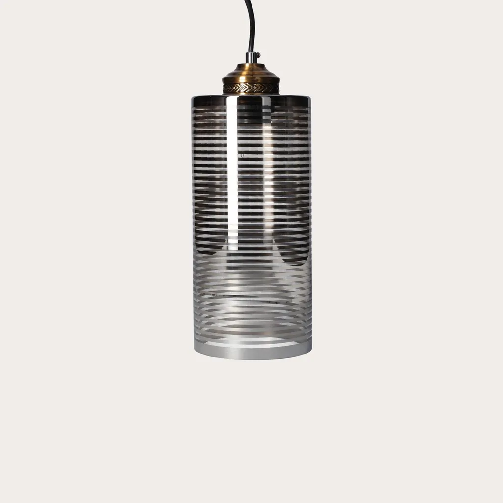 Suspension luminaire en verre fumé strié pour salon et salle à manger
