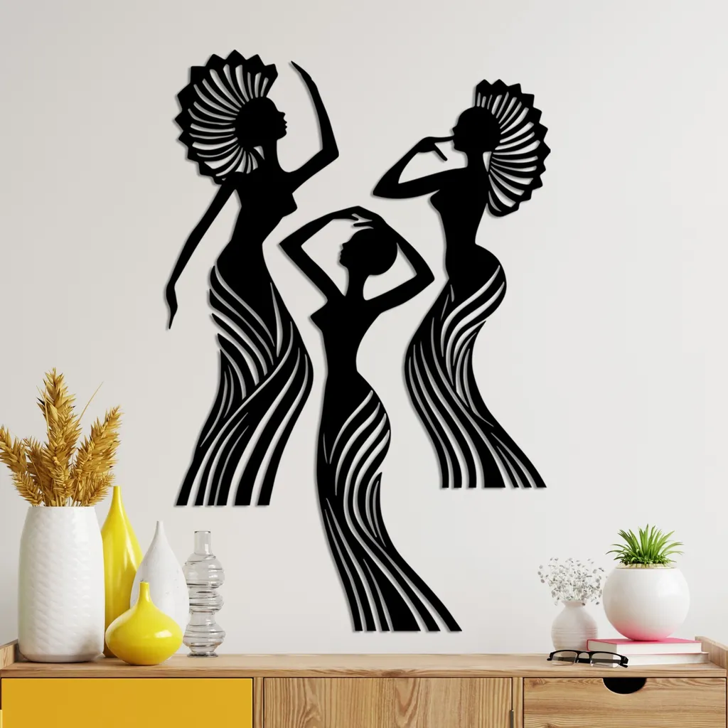 Décoration Murale Métal Africaine Set de 3 Tableaux Noirs pour Salon