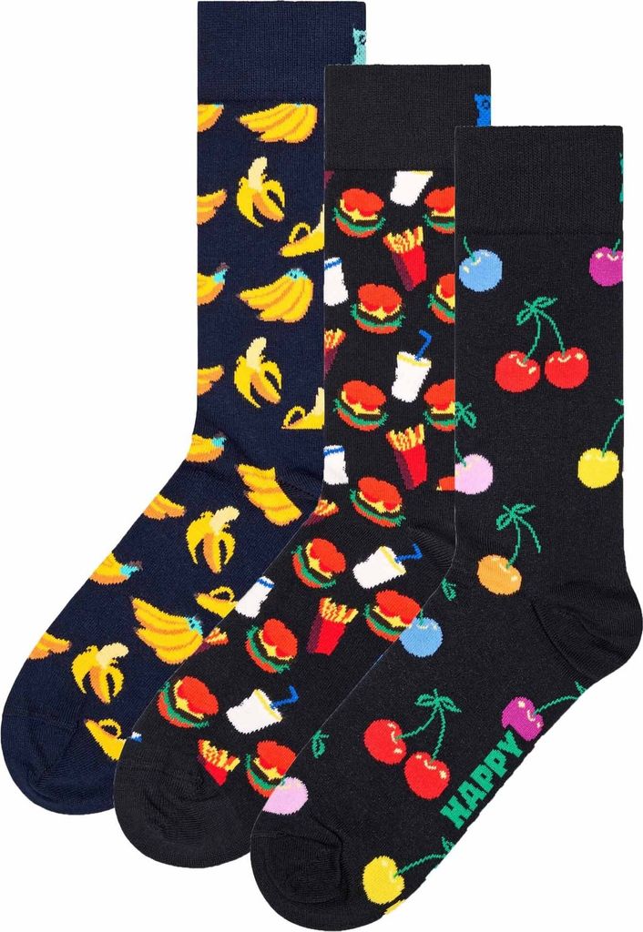 Happy Socks Uni Socken, 3er Pack - Classic, Muster, Baumwollmischung, gemischte Farben Banana 41-46