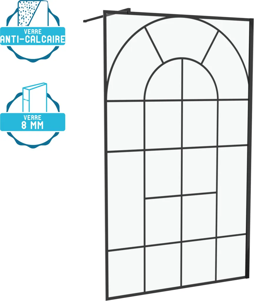 Paroi de douche 120x195cm en verre anticalcaire 8mm sérigraphié noir