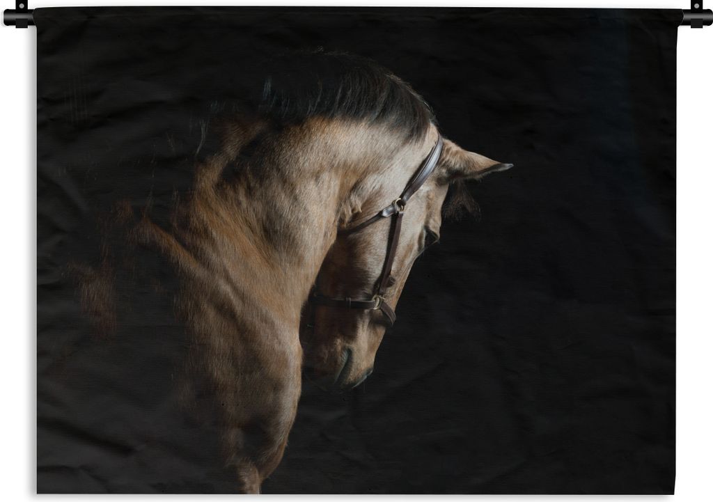 MuchoWow Wandteppich Wandbehang Pferde - Halfter - Schwarz 90x67.5 cm Tapisserie Dekoration Wandtuch - Fototeppich - Wand-Skulpturen