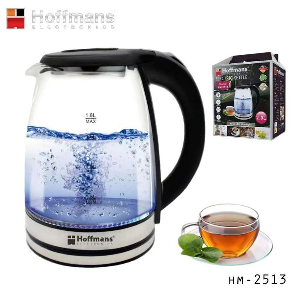 Hoffmans 2 Liter Glas Wasserkocher Teekocher 2000 Watt mit Produktbild 