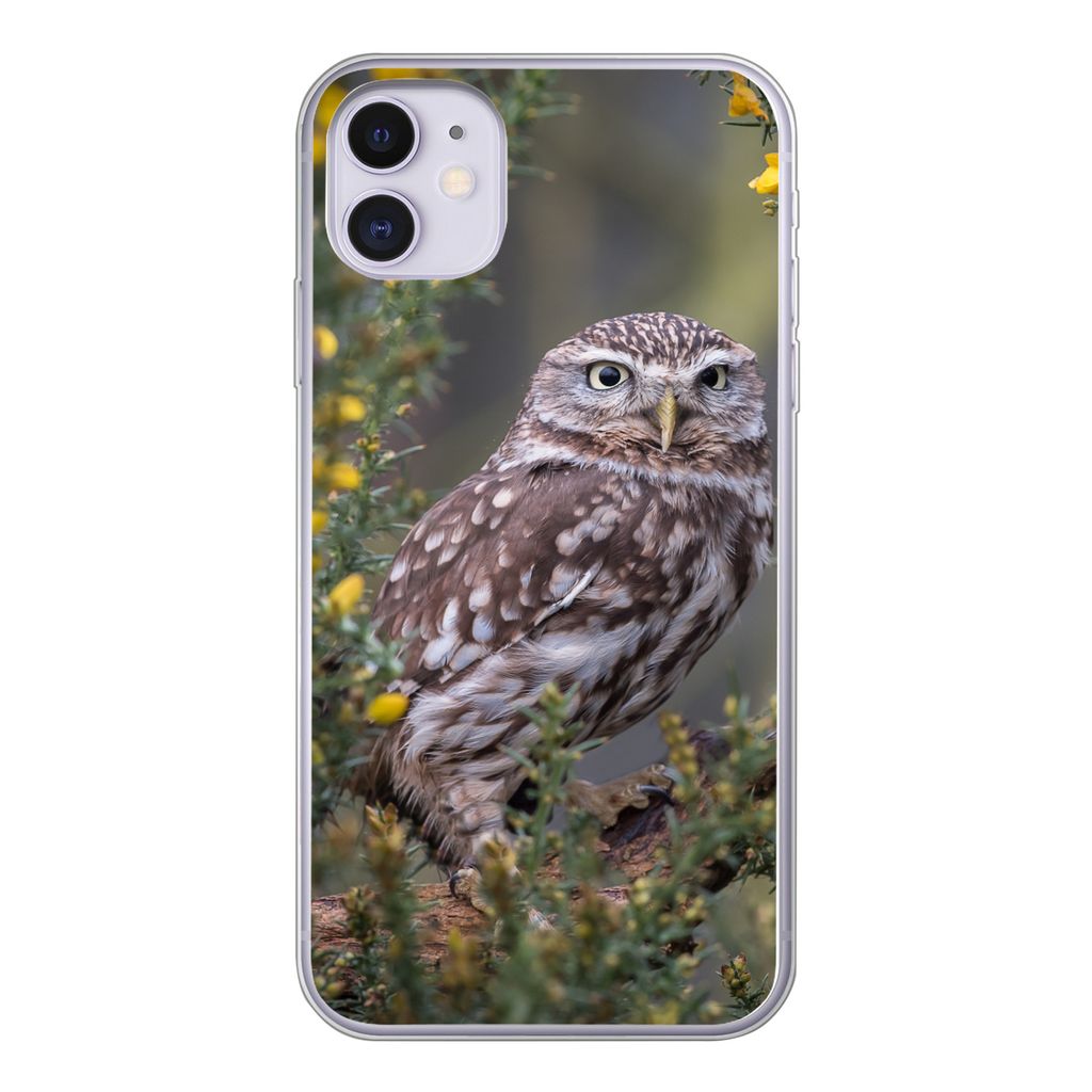 MuchoWow Handyhülle Schutzhülle Hülle für iPhone 11 Eine kleine braune Eule sitzt da und starrt nach vorne Silikon Softcase Handy Hülle - Ha...