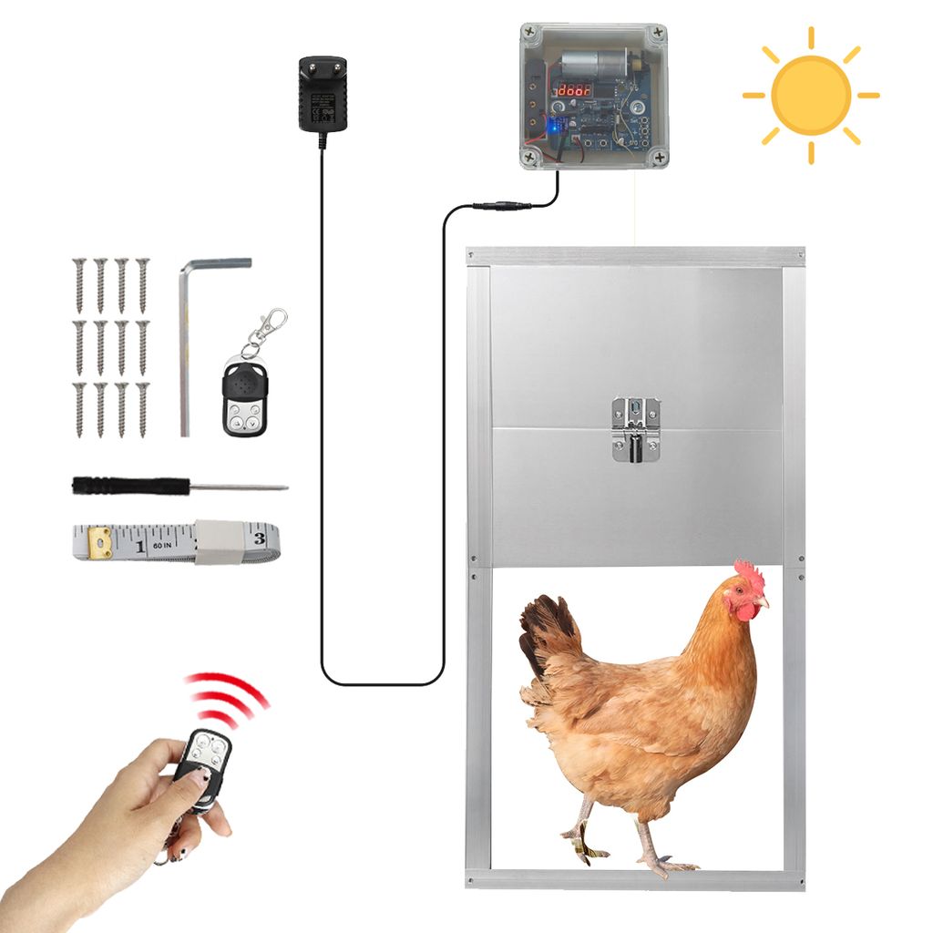 Fdit IP44 Automatische Hühnerstall-Türsteuerung, Timer-Lichterkennung,  Fernbedienung, Hühnerstall-Tür-Antriebsmotor für den Bauernhof
