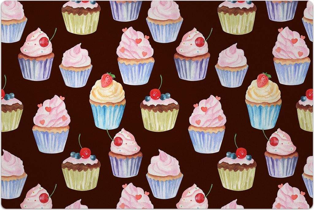 Küchenmatte 150x225 cm Vinylmatte Bodenmatte Dekoration - Platzset Platzdeckchen Platzmatte Süßigkeiten KuchenCupcake