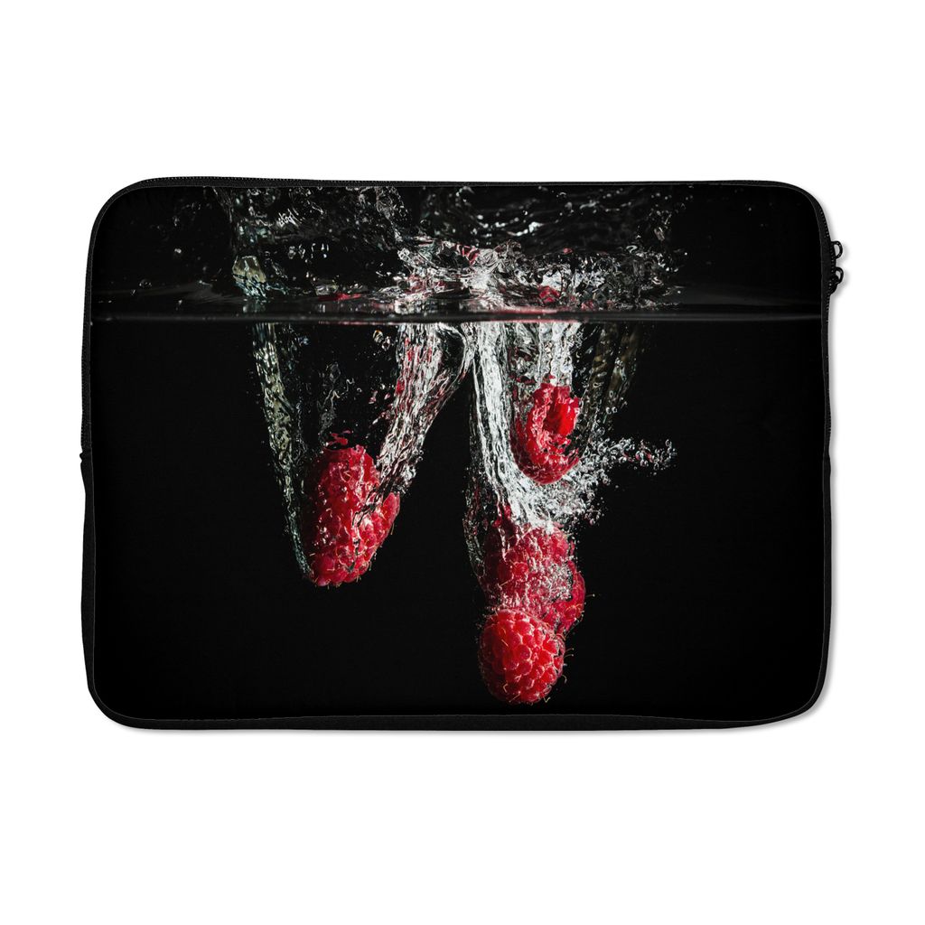 MuchoWow Laptop Hülle 13 Zoll Himbeeren - Obst - Stilleben - Wasser - Schwarz - Rot Laptoptasche - Laptophülle - Sleeve - Rundumschutz