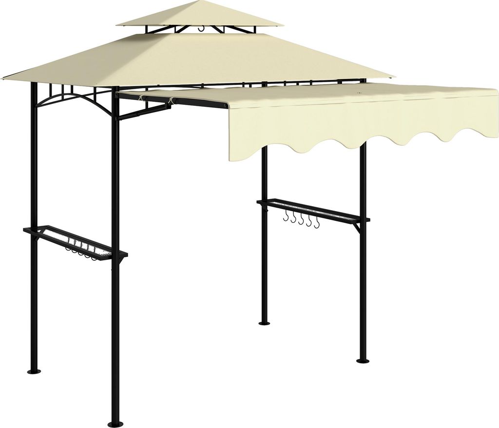 Grillpavillon 242x149x248 cm wasserabweisend flammhemmend Gartenpavillon mit Doppelschichtdach Beige