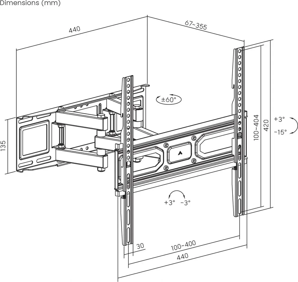 Support TV mural articulé pour écran de 32 à 55 pouces - Modèle VESA 400