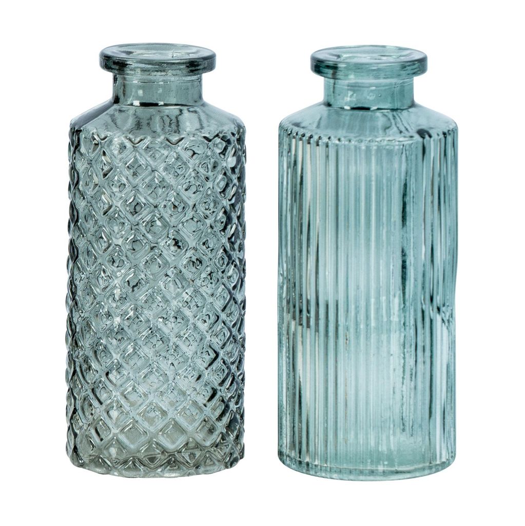2er Set Vase H14cm Grün Glas Blumenvase Tischdeko Frühling Blumendeko Glasvase Dekovase