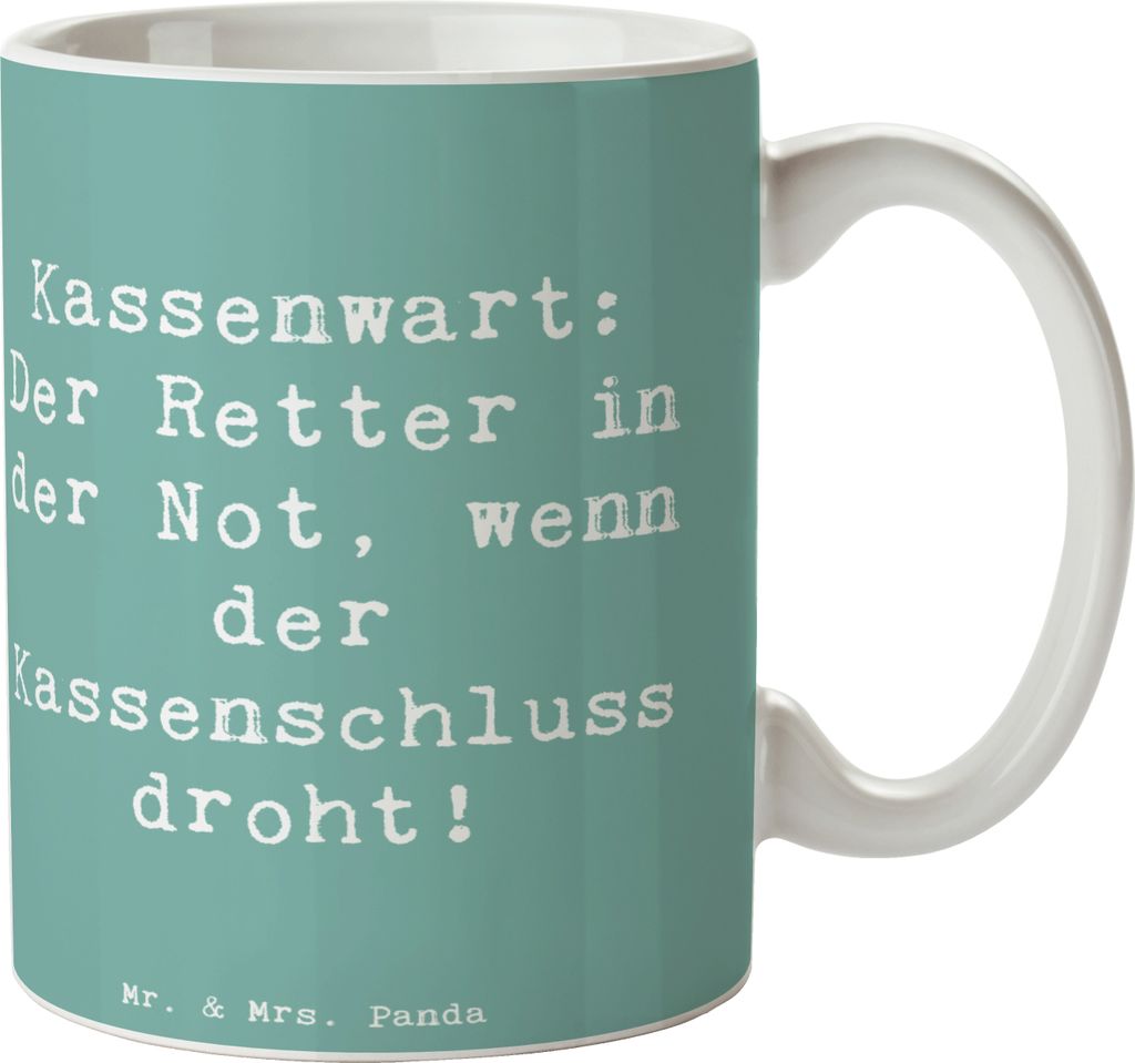 Mr. & Mrs. Panda Teetasse Spruch Kassenwart Held - Meeresbrise - Geschenk, Berufsleben, Keramiktasse, Genauigkeit, Kaffeebecher, personalisierte Ge...