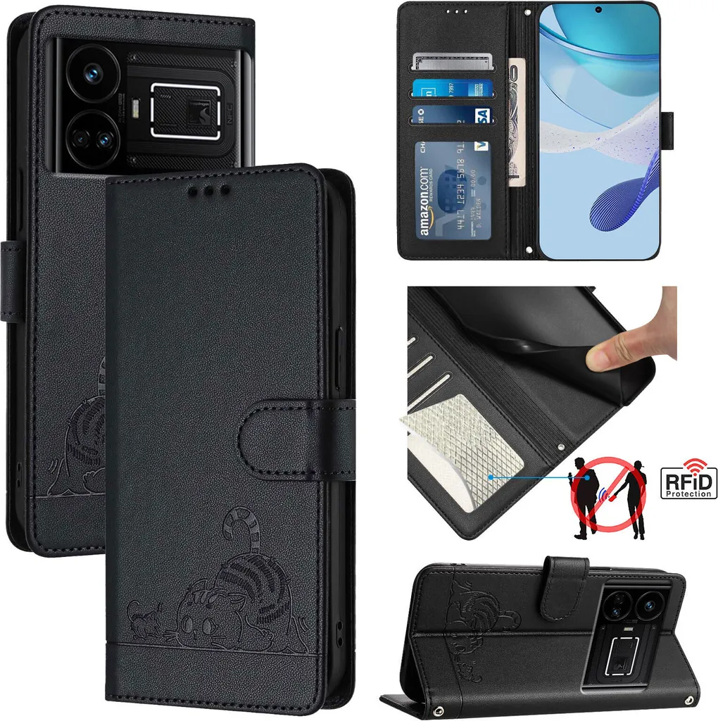 Cover Realme GT5 Pelle Gatto - Custodia Portafoglio e Stand Video