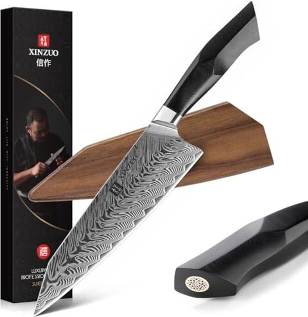 XINZUO Damaststahl Kochmesser, 21.5cm Kiritsuke Chefmesser Profi geschmiedet Gyuto Kchenmesser, Militrqualitt G10 Griff mit Magnetscheide -Feng Series