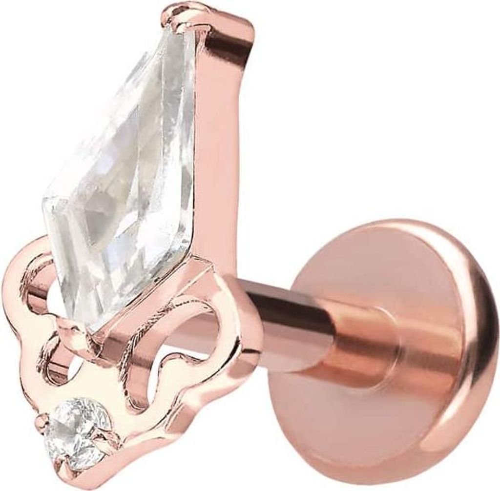 Ohrpiercing, Nasenpiercing Titan Labret mit Push Fit KRISTALLSCHILD RoséGold Stablänge: 8mm | Stabstärke: 1,2mm