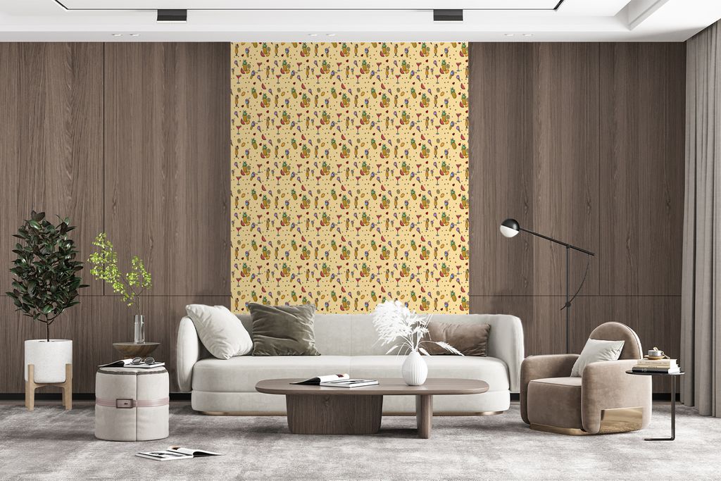 MuchoWow Fototapete für Wohnzimmer oder Schlafzimmer Wandtapete Vinyl Motivtapete Sommer - Obst - Cocktails - Muster - 225x350 cm - Schlafzimmer...