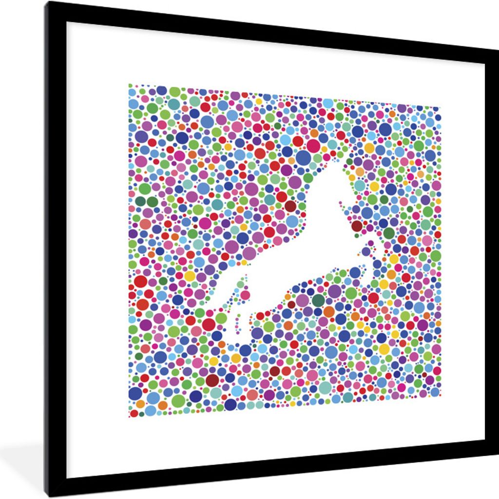 MuchoWow Gerahmtes Poster Eine Illustration eines weißen Einhorns auf einem bunten Hintergrund - Mädchen - Kind - Kinder 40x40 cm - Poster mit ...
