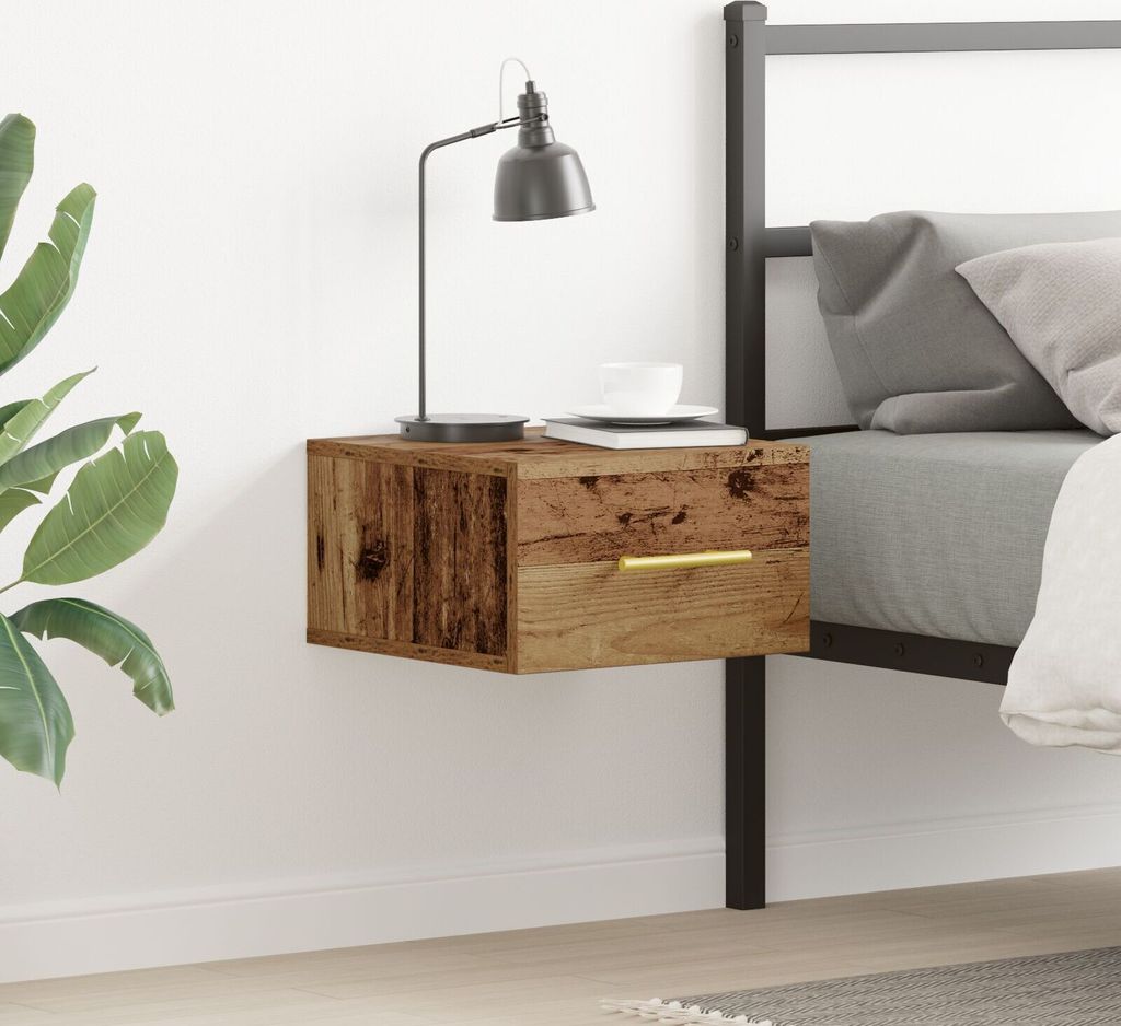 Wand-Nachttisch Altholz 35x35x20 cm, Aktenschränke DesignMöbel Neu